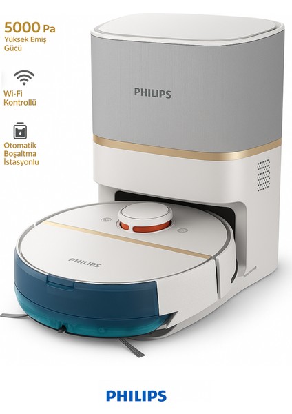 Premium Homerun 7000 Serisi Islak ve Kuru Robot Süpürge Beyaz-Gri-Gold, Luciole Lambader Hediye