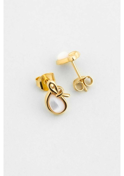 Sedef Parıltısı 18 Ayar Sarı Altın Kaplama Gümüş Küpe