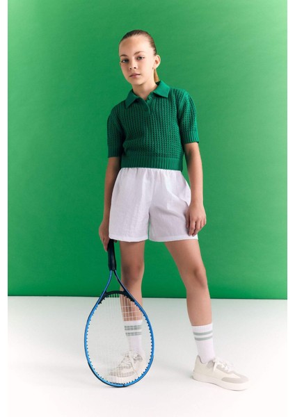 Kız Çocuk Crop Polo Yaka Triko Kazak C5369A824SM