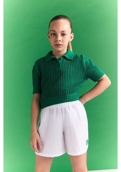 Kız Çocuk Crop Polo Yaka Triko Kazak C5369A824SM