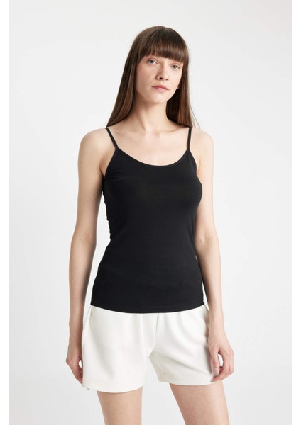 Pamuklu İnce Askılı Siyah İç Atlet-Fall in Love M6858AZ24AU