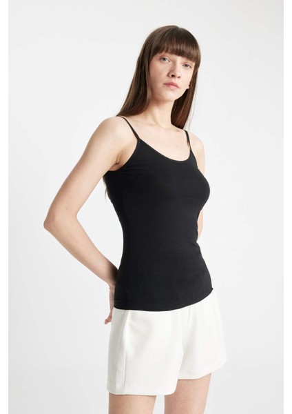 Pamuklu İnce Askılı Siyah İç Atlet-Fall in Love M6858AZ24AU