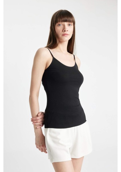 Pamuklu İnce Askılı Siyah İç Atlet-Fall in Love M6858AZ24AU