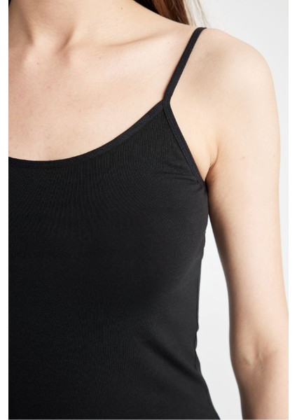 Pamuklu İnce Askılı Siyah İç Atlet-Fall in Love M6858AZ24AU