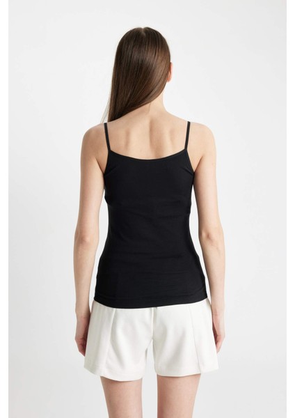 Pamuklu İnce Askılı Siyah İç Atlet-Fall in Love M6858AZ24AU