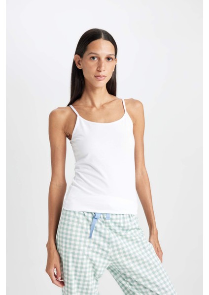 Pamuklu İnce Askılı Beyaz İç Atlet-Fall in Love M6858AZ24AU