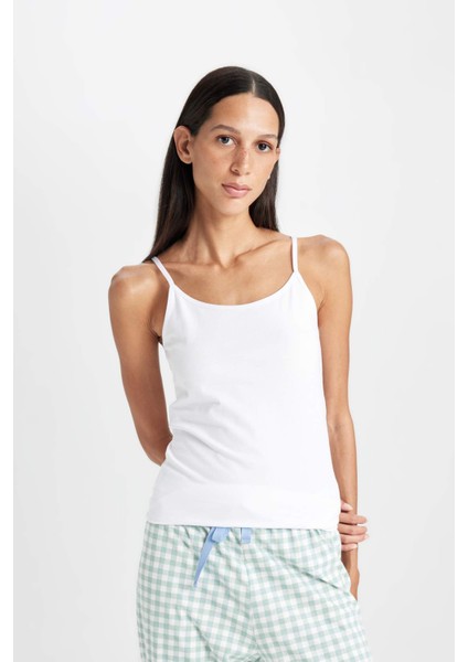 Pamuklu İnce Askılı Beyaz İç Atlet-Fall in Love M6858AZ24AU