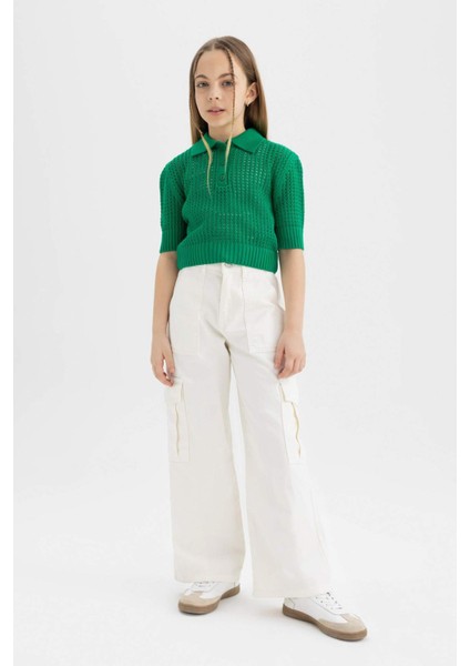 Kız Çocuk Crop Polo Yaka Triko Kazak C5369A824SM