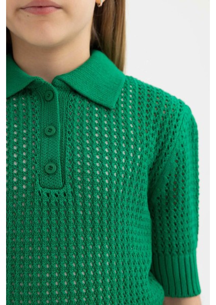 Kız Çocuk Crop Polo Yaka Triko Kazak C5369A824SM