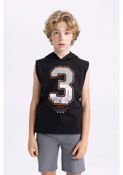 Erkek Çocuk Kapüşonlu Baskılı Atlet C5102A824SM