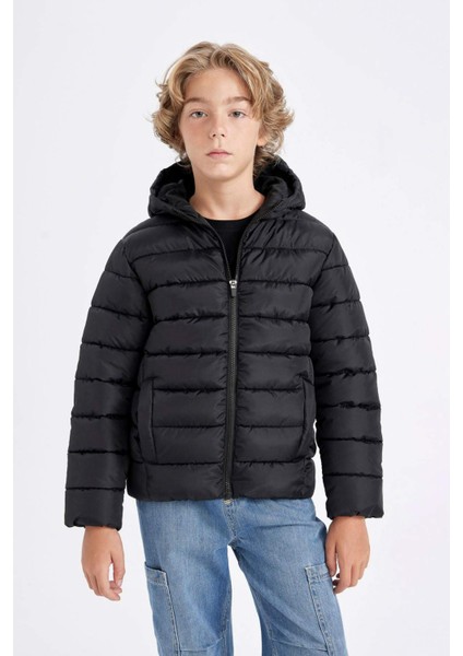 Erkek Çocuk Su İtici Kapüşonlu Fermuarlı Basic Düz Cepli Şişme Mont A1875A824AU