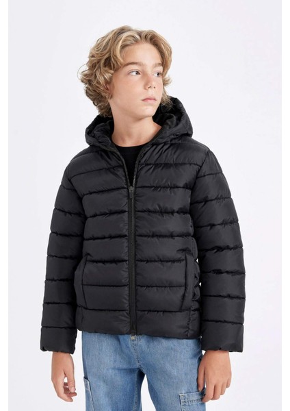 Erkek Çocuk Su İtici Kapüşonlu Fermuarlı Basic Düz Cepli Şişme Mont A1875A824AU