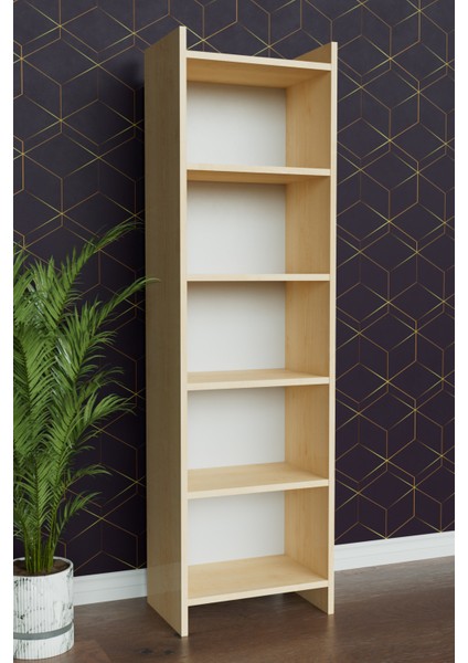 5 Raflı Beyaz Kitaplık Ofis Evrak Çok Amaçlı Kitaplığı Akçaağaç modelleri
