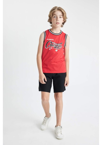 Erkek Çocuk 2'li Takım Bisiklet Yaka Baskılı Atlet Şort