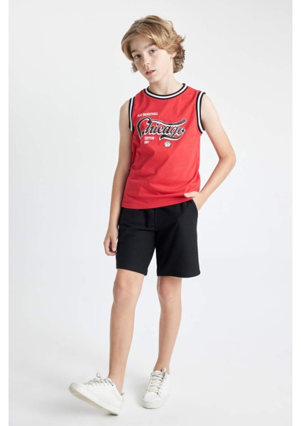 Erkek Çocuk 2'li Takım Bisiklet Yaka Baskılı Atlet Şort