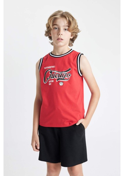 Erkek Çocuk 2'li Takım Bisiklet Yaka Baskılı Atlet Şort