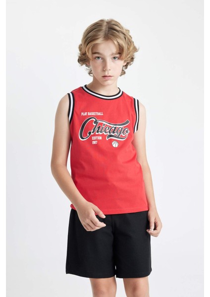 Erkek Çocuk 2'li Takım Bisiklet Yaka Baskılı Atlet Şort