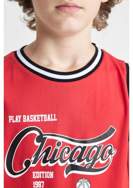 Erkek Çocuk 2'li Takım Bisiklet Yaka Baskılı Atlet Şort