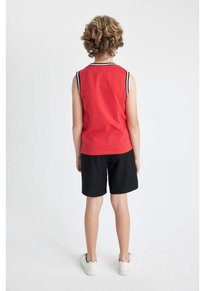 Erkek Çocuk 2'li Takım Bisiklet Yaka Baskılı Atlet Şort