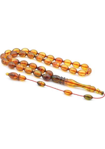 Sistemli Usta Yapımı Kalem Işi Imameli Süzme Bal Rengi Sıkma Kehribar Tesbih