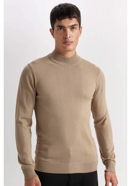 Slim Fit Dar Kesim Yarım Balıkçı Yaka Basic Düz Triko Kazak R1127AZ24WN