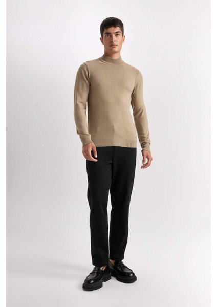 Slim Fit Dar Kesim Yarım Balıkçı Yaka Basic Düz Triko Kazak R1127AZ24WN