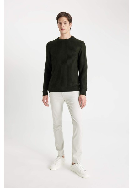 Standart Fit Normal Kesim Bisiklet Yaka Jakarlı Triko Kazak A5234AX24WN