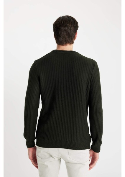 Standart Fit Normal Kesim Bisiklet Yaka Jakarlı Triko Kazak A5234AX24WN