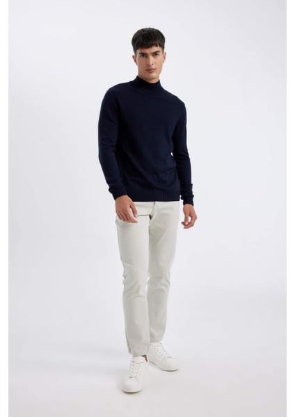 Lacivert Slim Fit Dar Kesim Yarım Balıkçı Yaka Basic Düz Triko Kazak R1127AZ24WN