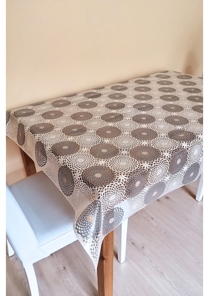 Dantel Görünümlü Üstü Şeffaf Kaplı Muşamba Masa Örtüsü -Krem Renk-Farklı Ölçülerde-Cftrnk fiyatları