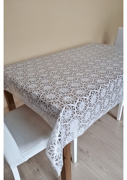 Dantel Görünümlü Üstü Şeffaf Kaplı Muşamba Masa Örtüsü -Beyaz Renk-Farklı Ölçülerde-Yldz fiyatları