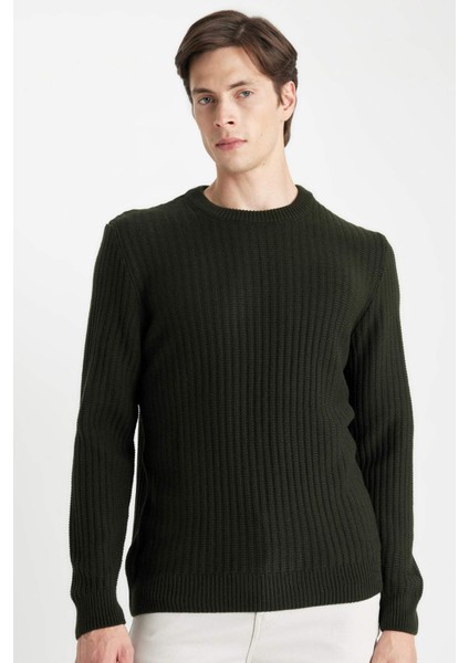 Standart Fit Normal Kesim Bisiklet Yaka Jakarlı Triko Kazak A5234AX24WN