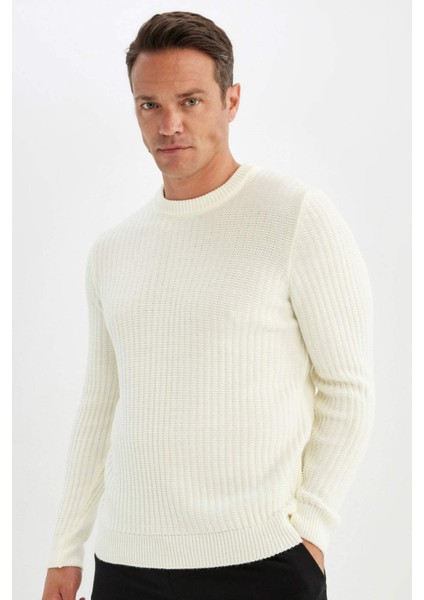 Standart Fit Normal Kesim Bisiklet Yaka Jakarlı Triko Kazak A5234AX24WN