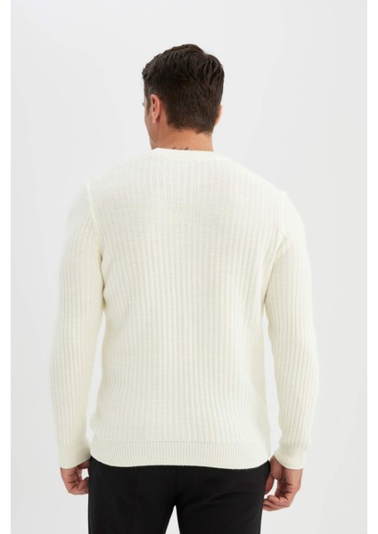 Standart Fit Normal Kesim Bisiklet Yaka Jakarlı Triko Kazak A5234AX24WN