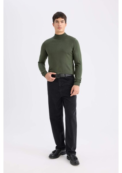 Slim Fit Dar Kesim Yarım Balıkçı Yaka Basic Düz Triko Kazak R1127AZ24WN