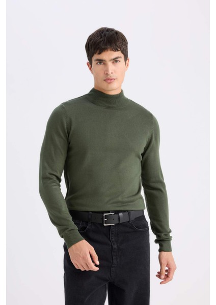 Slim Fit Dar Kesim Yarım Balıkçı Yaka Basic Düz Triko Kazak R1127AZ24WN