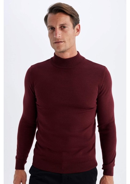 Slim Fit Dar Kesim Yarım Balıkçı Yaka Basic Düz Triko Kazak R1127AZ24WN