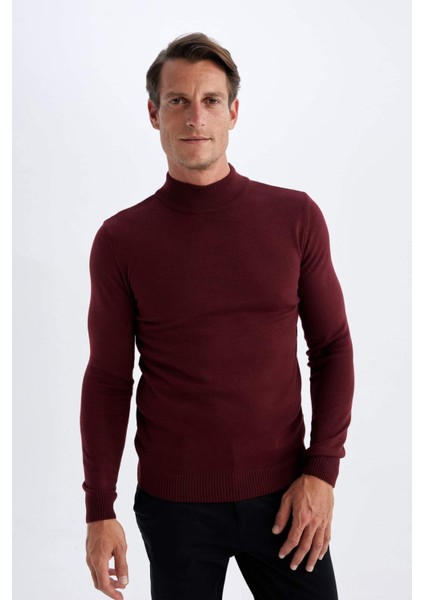 Slim Fit Dar Kesim Yarım Balıkçı Yaka Basic Düz Triko Kazak R1127AZ24WN