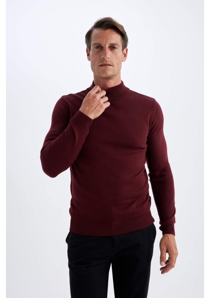 Slim Fit Dar Kesim Yarım Balıkçı Yaka Basic Düz Triko Kazak R1127AZ24WN