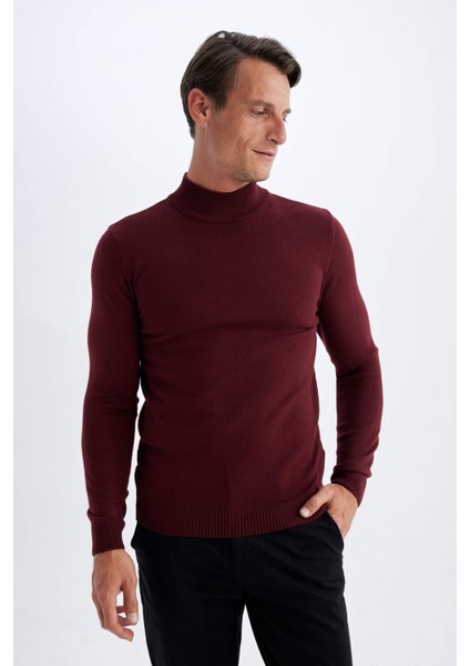 Slim Fit Dar Kesim Yarım Balıkçı Yaka Basic Düz Triko Kazak R1127AZ24WN