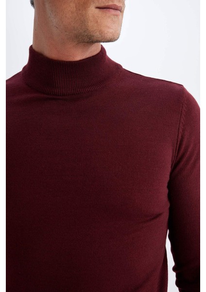 Slim Fit Dar Kesim Yarım Balıkçı Yaka Basic Düz Triko Kazak R1127AZ24WN