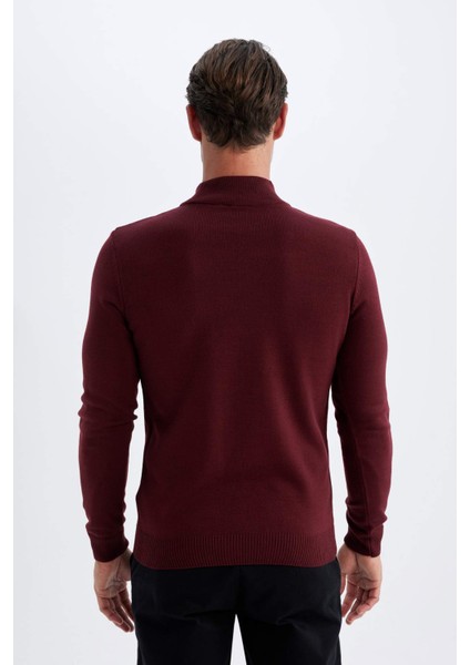 Slim Fit Dar Kesim Yarım Balıkçı Yaka Basic Düz Triko Kazak R1127AZ24WN