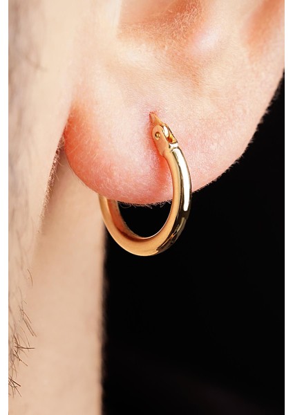 14 Ayar Altın Ince Silindir Halka Küpe Erkek