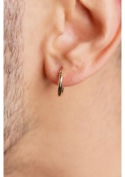 14 Ayar Altın Ince Silindir Halka Küpe Erkek modelleri