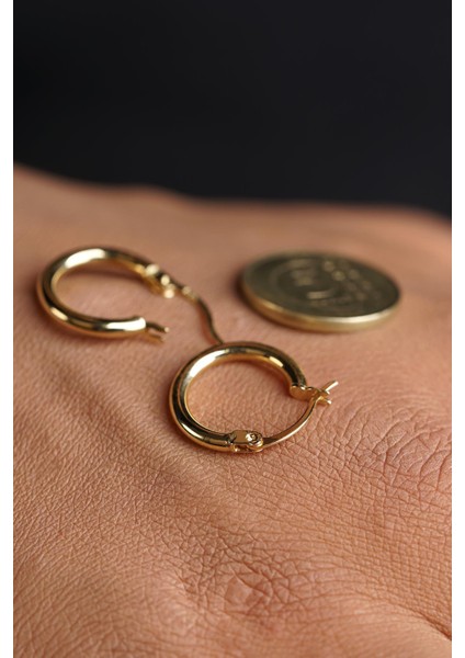 14 Ayar Altın Ince Silindir Halka Küpe Erkek indirimleri