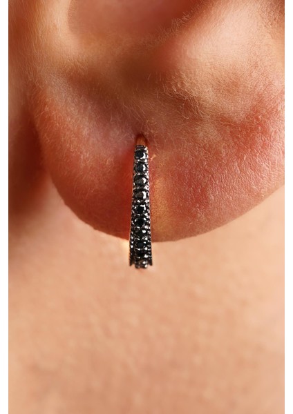 14 Ayar Altın Siyah Taşlı Süzme Erkek Halka Küpe modelleri