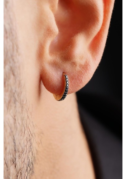 14 Ayar Altın Siyah Taşlı Süzme Erkek Halka Küpe fırsatları