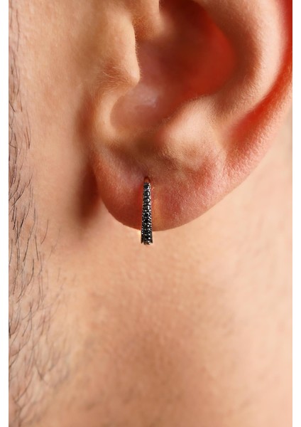 14 Ayar Altın Siyah Taşlı Süzme Erkek Halka Küpe indirimleri