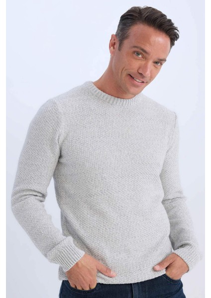 Standart Fit Normal Kesim Bisiklet Yaka Dokulu Basic Düz Triko Kazak R1175AZ24WN