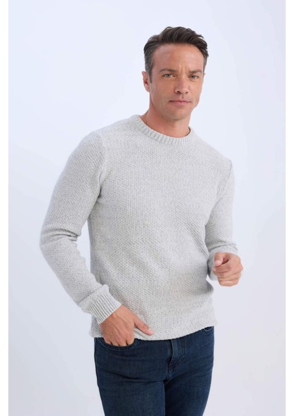 Standart Fit Normal Kesim Bisiklet Yaka Dokulu Basic Düz Triko Kazak R1175AZ24WN